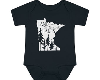 BABY MINNESOTA SHIRT | Land of 10,000 Lakes Infant Toddler Apparel, Short Sleeve Bodysuit Top For Baby Shower Gifts, Mn Lake Life