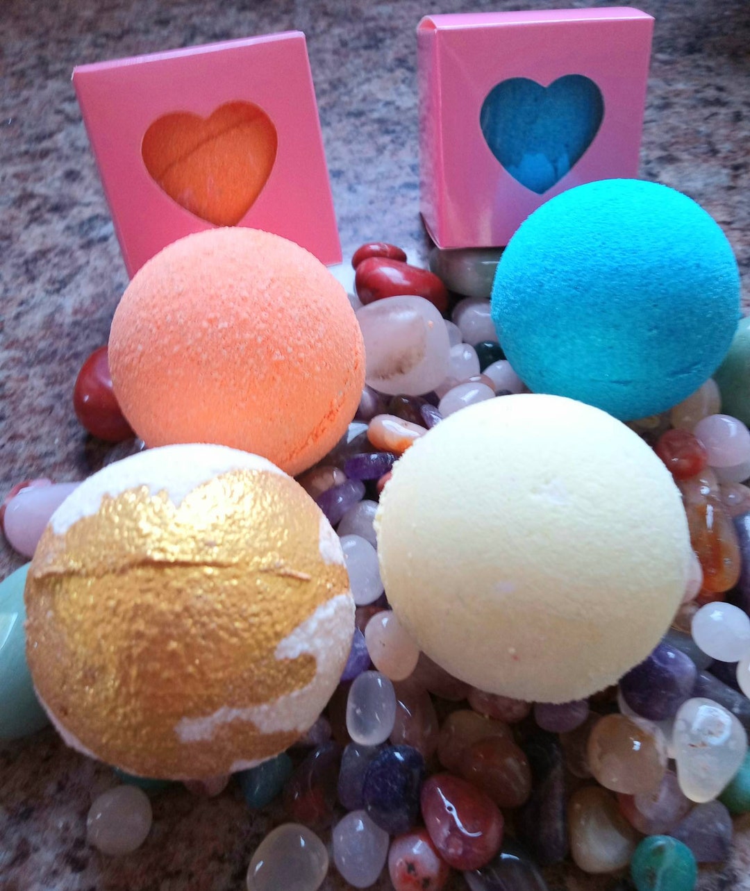 Gemstone Bath Bombs, Gemstone Bath Fizzies, Hidden Gemstone Bath Bombs