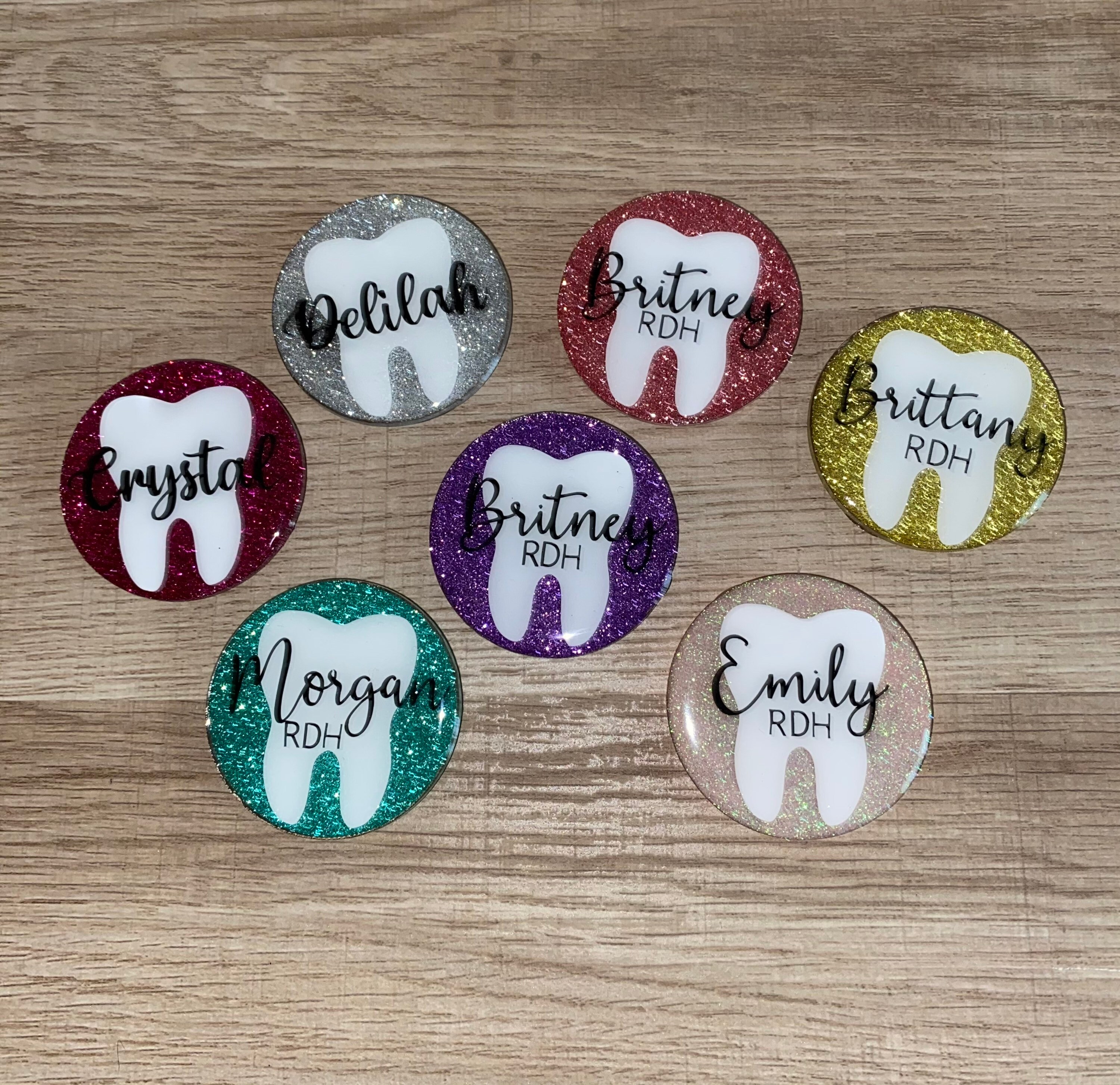 Custom Glitter Dental Name Tag Etsy