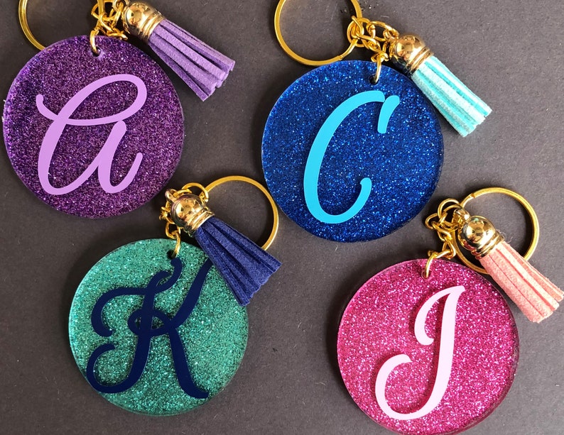 Glitter Initial Keychain Etsy