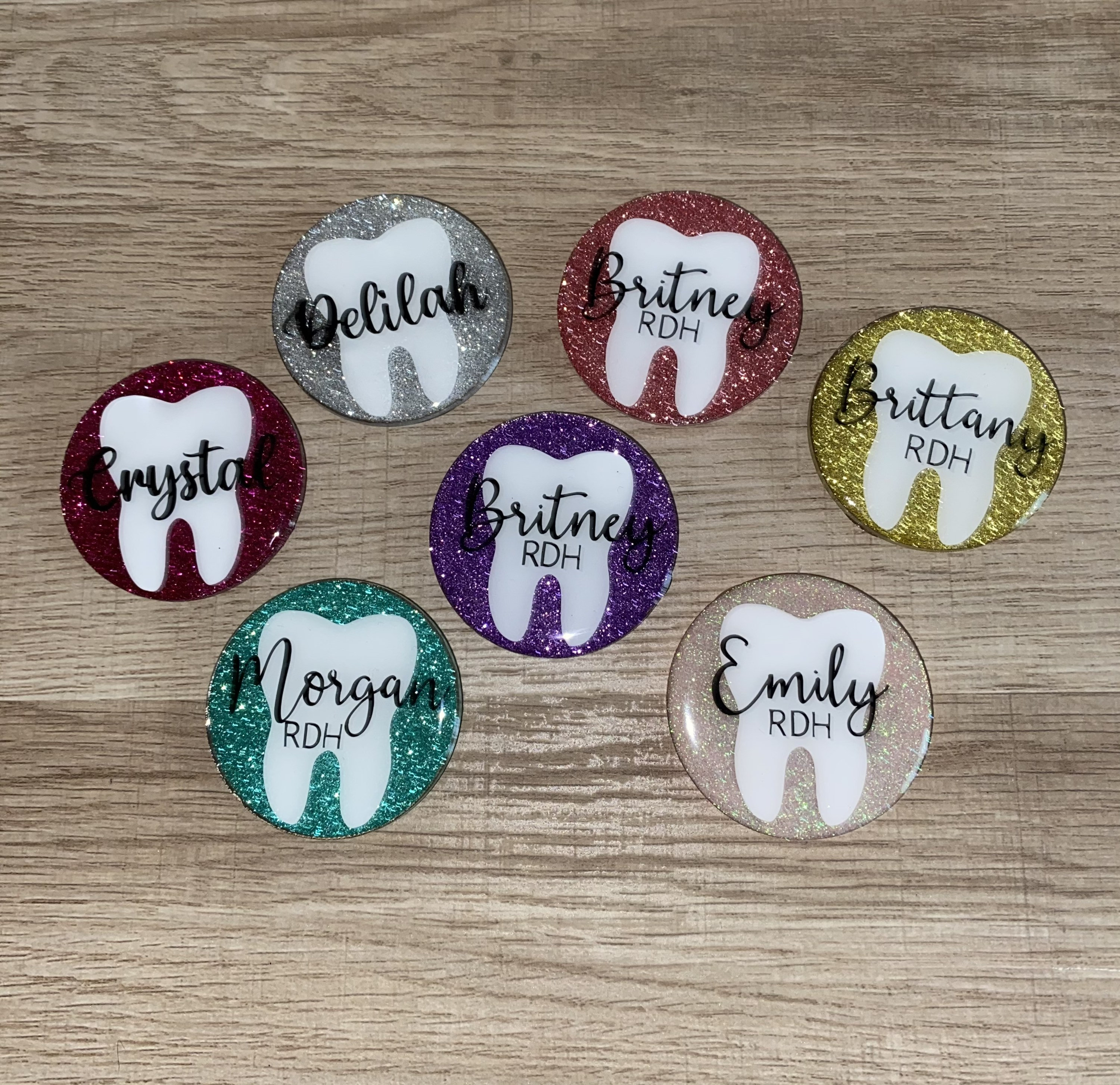 Dental Tooth Name Tag Custom Lettering with Glitter Etsy