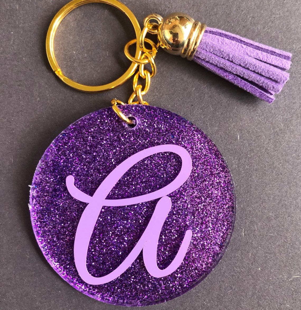 Glitter Initial Keychain Etsy
