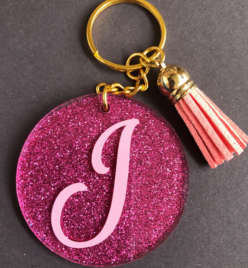 Glitter Initial Keychain Etsy