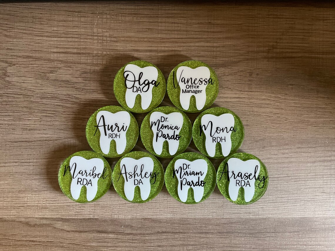 Dental Tooth Name Tag Custom Lettering with Glitter Etsy