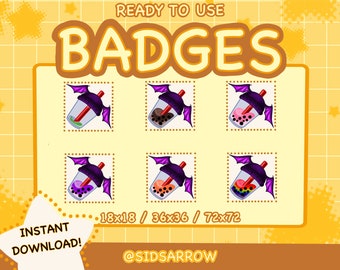6x Twitch Sub Badges / Bit Badges - devil bat boba drinks / Kawaii / Streamer / Aesthetic / Pastel / Halloween / Spooky
