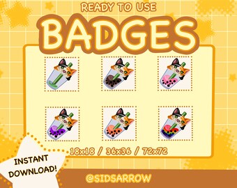 6x Twitch Sub Badges / Bit Badges -Calico cat boba / Kawaii / Streamer / Aesthetic / Pastel / Cute
