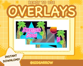 Neon Vaporwave Stream Overlay Set for Twitch /retro / bright Aesthetic / chatbox / Border / Simple / Custom / Streaming Setup
