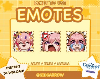 Twitch Emote / Yae Miko Emotes Pack (Hype, sad, angry) / Genshin Impact sub emoji for streamer - Discord