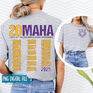 LSU Baseball Tigers PNG, 20° Omaha Geauxmaha 2025 File digitale, NOLA, Baseball, Giallo Oro Viola