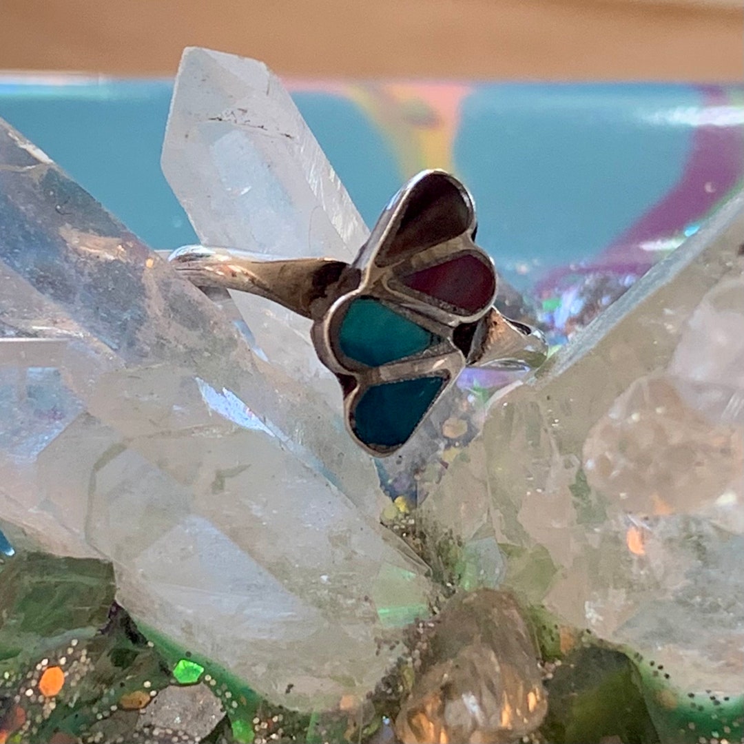 •TURQUOISE• Navajo silver triple stone ring (size 8.25)