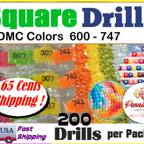 447 Colors Square Drills for Diamond Painting. DMC colors 600 - 747  approx.200 drills per bag  Ship from the USA, Quickly.