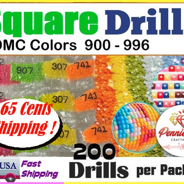 447 Colors Square Drills for Diamond Painting Art DMC colors 900 - 996  200 drills per bag. Bead Replacement Ship from the USA, Quickly.