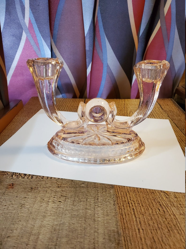 Vintage Heisey Pink Depression Glass Double Taper Candle Etsy