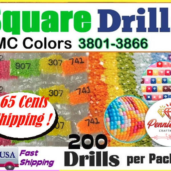447 Colors Square Drills for Diamond Painting Art DMC Colors #3801 - 3866   200 drills per bag Bead Replacement  Ship from the USA, Quickly.