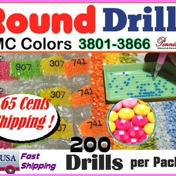 447 Colors Round Drills for Diamond Painting Art DMC Colors  #3801 - 3866  200 drills per bag  Ship from the USA, Quickly.