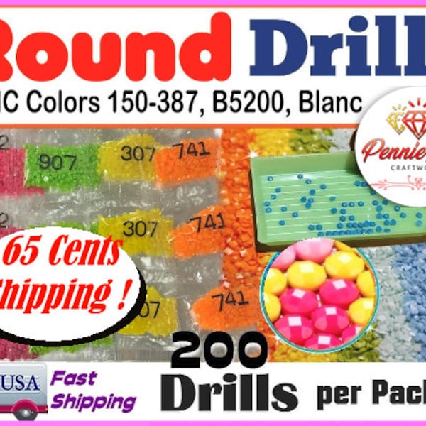 447 Colors Round Drills for Diamond Painting. DMC colors 150-387, b5200, Blanc. ECRU approx.200 drills per bag  Ships from the USA, Quickly.