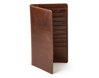 Portefeuille long en cuir 20 cartes, portefeuille avec protection RFID avec compartiment pour téléphone, cadeaux d'anniversaire en cuir personnalisés pour hommes, cadeau monogramme pour papa
