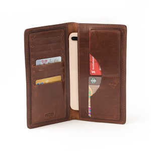Long portefeuille en cuir personnalisé pour homme, monogramme de voyage à deux volets en cuir pleine fleur, cadeaux d'anniversaire en cuir, fête des pères, manteau portefeuille unisexe