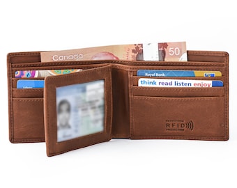RFID-blockierendes Leder-Geldbörse für Herren, Bifold-ID-Monogramm aus Vollnarbenleder, personalisiertes Leder-Jubiläumsgeschenk, Vatertag, Trauzeugengeschenke