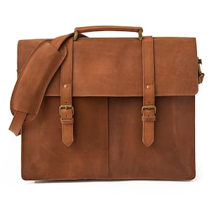 Porte-documents en cuir pour ordinateur portable 17 pouces pour homme, sac personnalisable en cuir pleine fleur avec pochette - Accessoire fonctionnel
