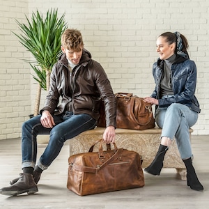 Sac de week-end en cuir personnalisé homme femme en cuir polochon de voyage Carryon monogramme personnalisé fourre-tout polochon en cuir cadeau d'anniversaire pour lui