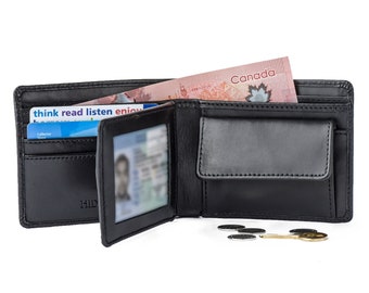 Mens Leather Wallet Personalized, Full Grain Leather Bifold With Change Pocket RFID Protection, Anniversary Gifts, Groomsmen Gifts Monogram