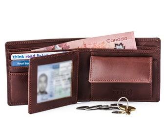 Herren Leder Brieftasche RFID, personalisierte Vollnarbenleder Bifold mit Wechseltasche, Geschenke für Männer Monogramm, Leder Jubiläumsgeschenke