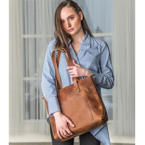 Leather Tote Bag For Women, Personalized Full Grain Leather Handbag Carryall Purse, Monogram Tote With Zipper, Christmas Gifts For Her