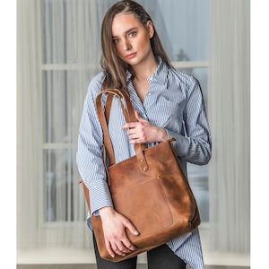 Leather Tote Bag For Women, Personalized Full Grain Leather Handbag Carryall Purse, Monogram Tote With Zipper, Christmas Gifts For Her