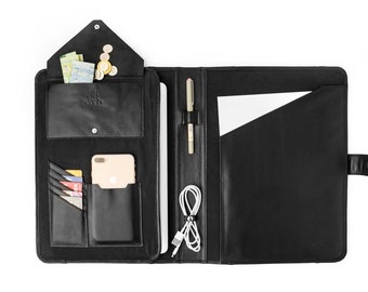 Full Grain Leather Organizer For Men, Personalized Leather Portfolio 13" Laptop Case, Leather Anniversary Gift for Him, Monogram File Holder