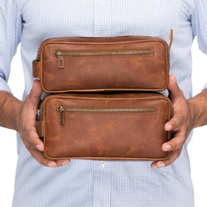 Trousse de toilette en cuir pour homme, Trousse de toilette avec doublure imperméable, Sac de voyage à deux compartiments, Cadeau garçon d'honneur pour homme, Cadeaux de Noël pour lui