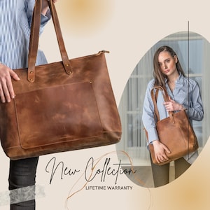 Sac fourre-tout en cuir personnalisé en cuir pleine fleur avec option de fermeture à glissière Sac monogramme sac à main pour femme Cadeaux de Noël pour elle