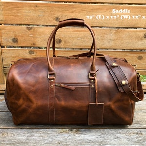 Sac de voyage en cuir pour homme Sac de week-end en cuir pleine fleur avec poche pour chaussures Sac de voyage personnalisé pour voyage de nuit, cadeaux de voyage pour lui