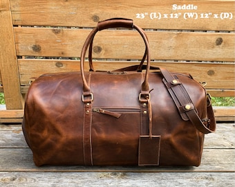 Leather Duffle Bag Men Full Grain Leather Weekend Bag with Shoe Pocket Personalized Duffel Overnight Carryon Bag Travel Gifts For Him
