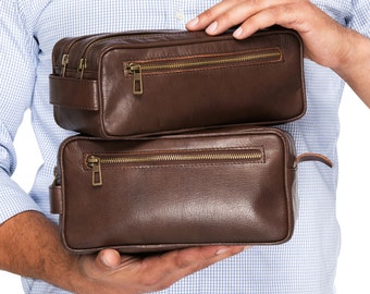 Personalized Leather Dopp Kit Bag, Mens Toiletry Bag Monogram, Leather Travel Gift for Him, Christmas Gift, Leather Anniversary
