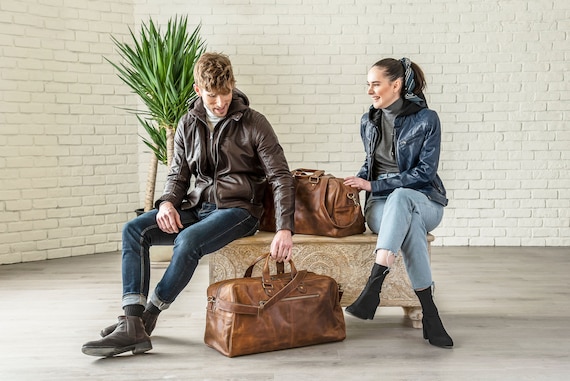Personalized Leather Weekender Bag Men Women Leather Duffle Travel Carryon Custom Monogram Holdall Duffel Leather Anniversary Gift for Him