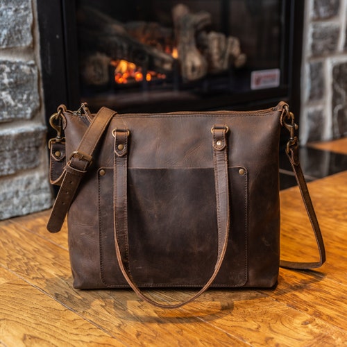 Custom Full Grain Leather Tote Bag - Handcrafted Rustic  display picture 1