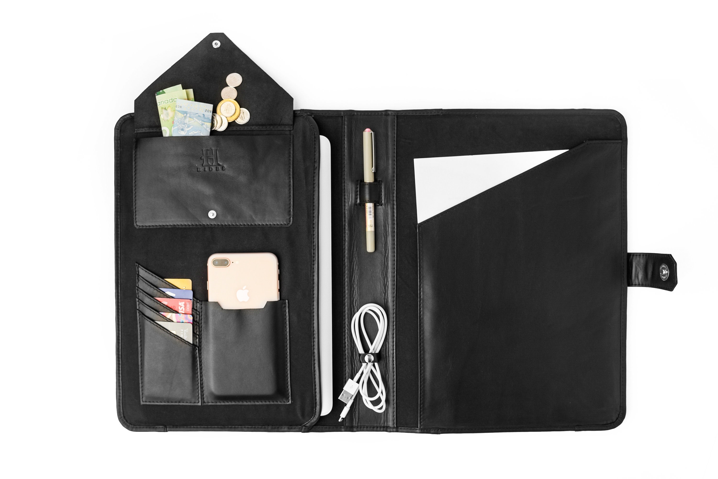 Full Grain Leather Folder & Laptop Sleeve - Document Organizer For 13-15 Inch Laptops