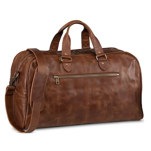 Leather Duffle Bag Men Anniversary Gifts For Him Boyfriend Dad Personalized Travel Duffel Holdall Carryon Bag with Monogram Mens Weekend Bag