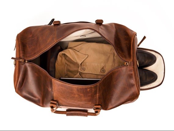 Leder Reisetasche mit Schuhfach, personalisierter Vollnarbenleder Duffle  Weekender Weekender, Leder-Jubiläumsgeschenk für ihn - .de