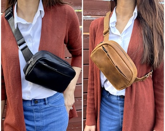 Leather Belt Bag For Women Personalized Bum Bag Full Grain Leather Fanny Pack Waist Bag Woman Sling Crossbody Bag Christmas Gifts For Her