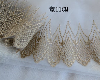 2 yards Lace trim exquisite ivory black wave flower tulle embroidery wedding lace bridal lace dress fabric 3.54 width