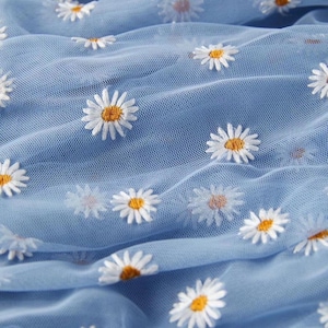 8 kleuren Wit Blauw Koraal Rood tule Gorgeours Kant Stof Bloemen Daisy Geborduurde Tule Stof Jurk Bruidssluier Bloemen 51" breedte 1 werf