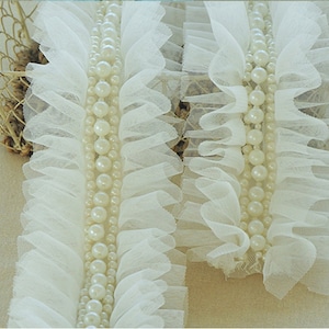4 colors Lace fabric tutu tulle bead Ruffled Floding Lolita Lace white pink soft wedding lace bridal lace dress fabric veil lace 2.93&quot; width