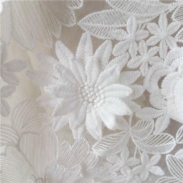 Lace Fabric Exquisite 3D Sunflower Off White Floral Tulle Embroidery Wedding Fabric Bridal Fabric 51" width