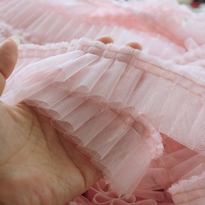 9 colors Lace fabric tutu tulle Ruffled Floding Lolita Lace white pink soft wedding lace bridal lace dress fabric veil lace 1.96&quot; width