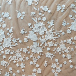 Sequin white lace fabric exquisite soft tulle embroidery flower fabric wedding lace bridal lace dress fabric veil lace 51&quot; width