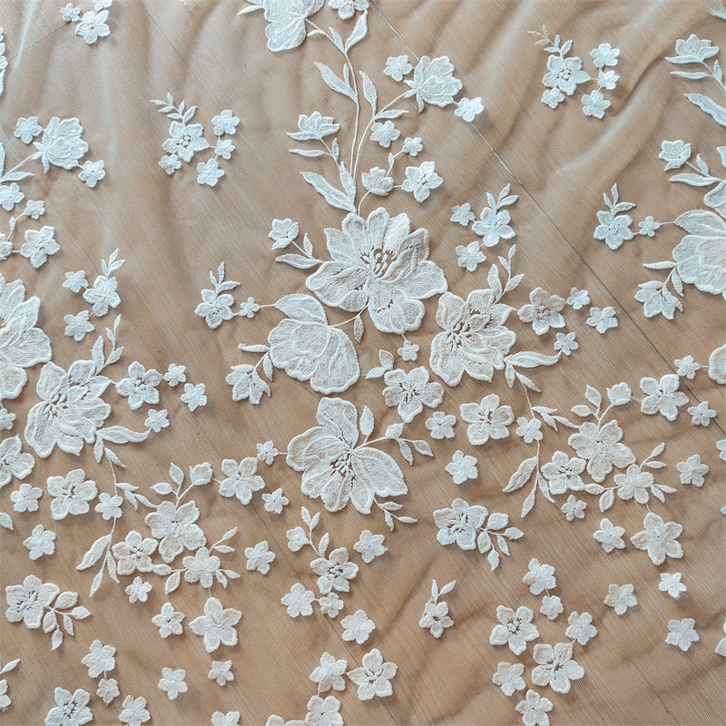 Sequin white lace fabric exquisite soft tulle embroidery flower fabric wedding lace bridal lace dress fabric veil lace 51" width