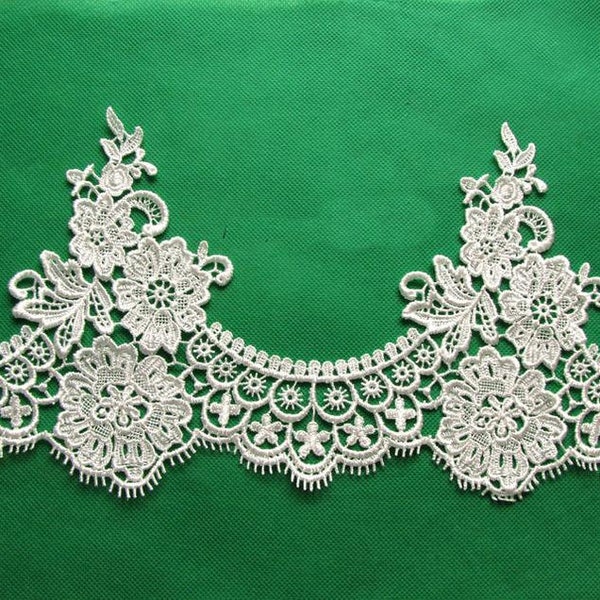 1 yards Lace Trim White Venice Retro Palace Flower Embroidery Eyelash Wedding Bridal 6.29" width