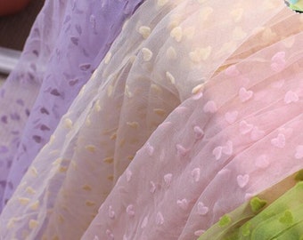 6 colors Sweet Heart Lace Fabric Soft Tulle Heart Flocking Flocked Couture Dress Prom Dress For Wedding Dress Veil Costume Supplies 59" wide